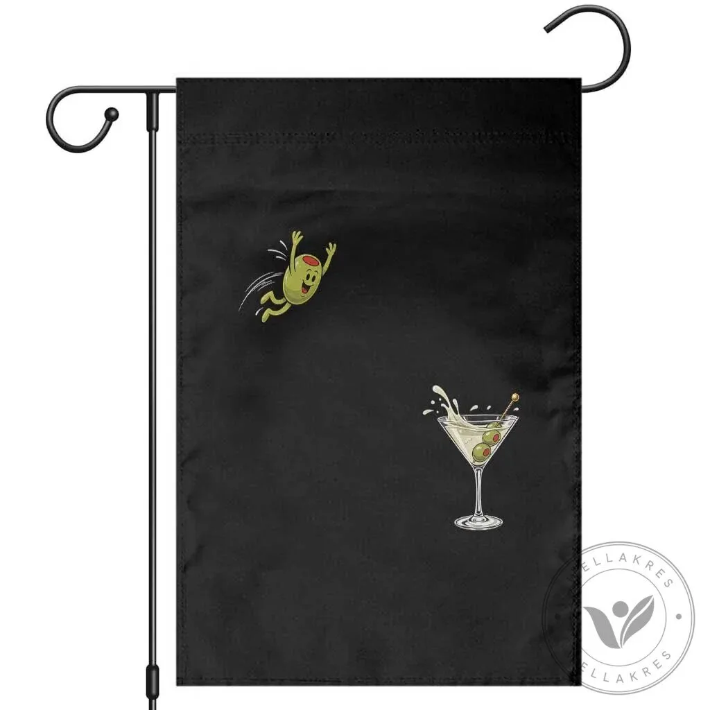Funny Olive Jumping Into Martini Glass Cocktail Drinker Garden Flag
