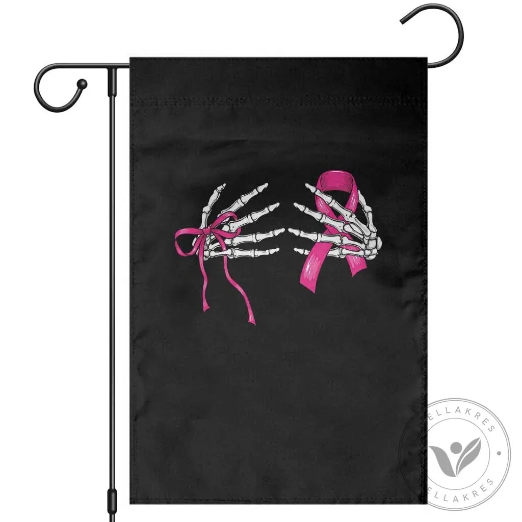 Breast Cancer Awareness Skeleton Hands Pink Ribbon Garden Flag