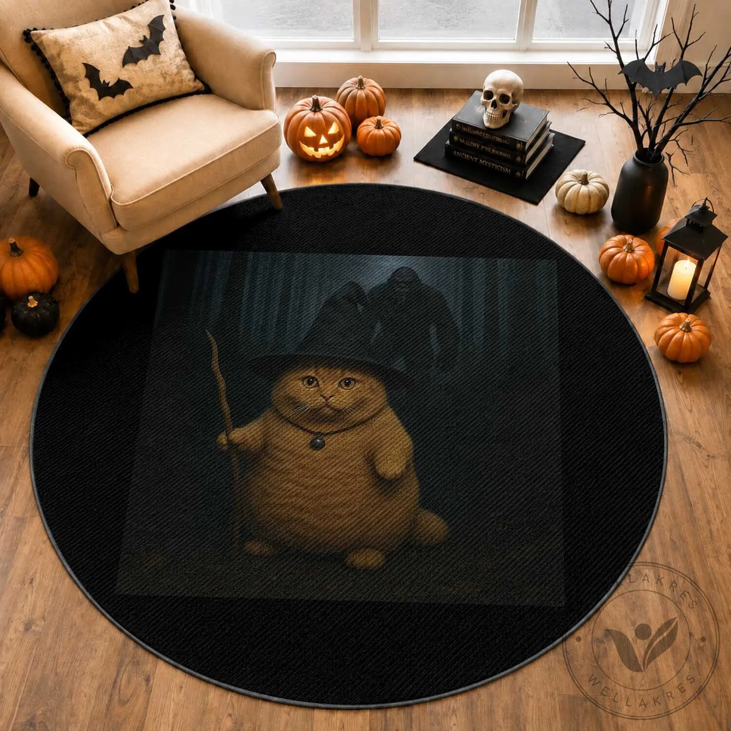 Funny Halloween Witch Cat Bigfoot Sasquatch Round Rug 1 Funny Halloween Witch Cat Bigfoot Sasquatch Round Rug
