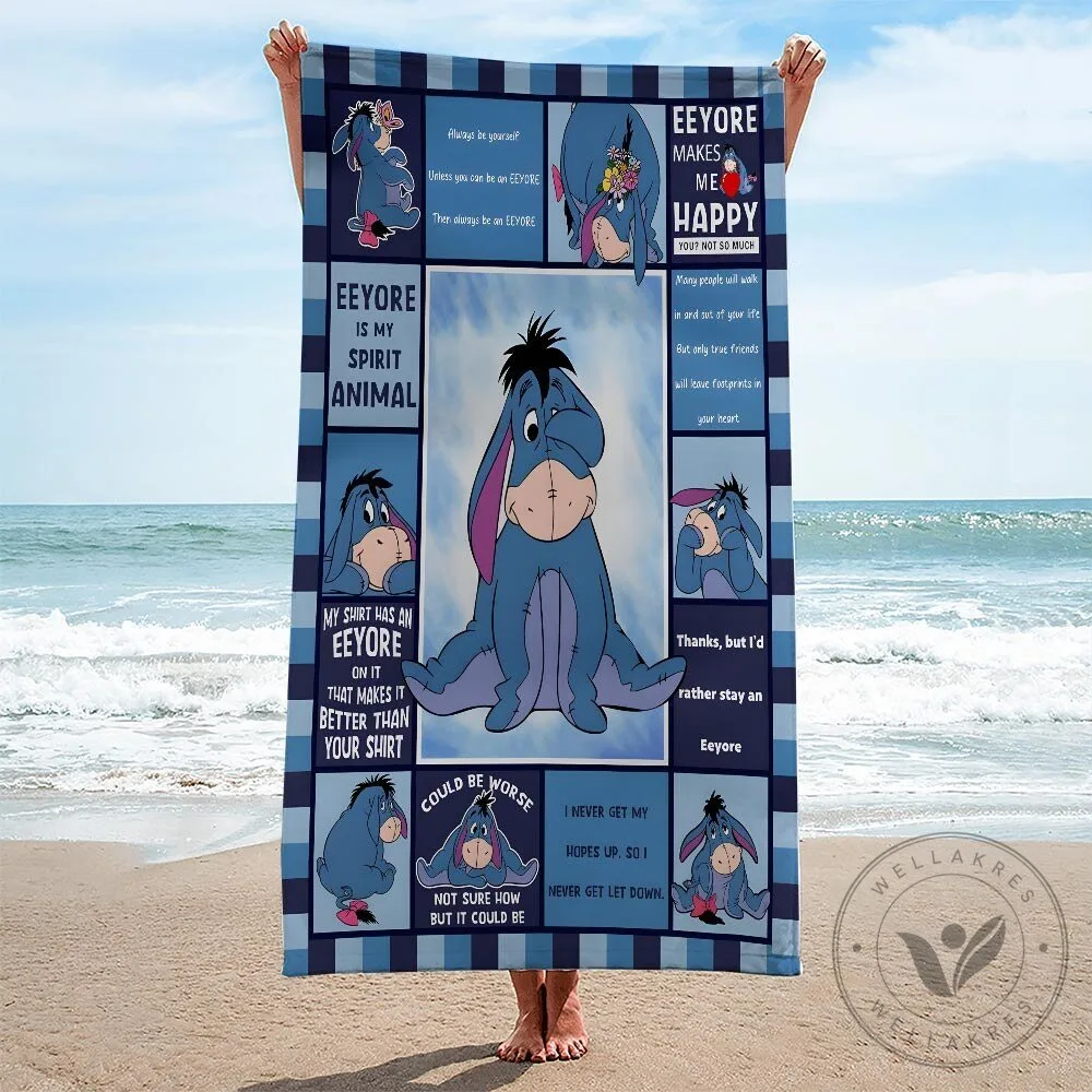 Winnie the Pooh Eeyore Blue Plaid Beach Towel