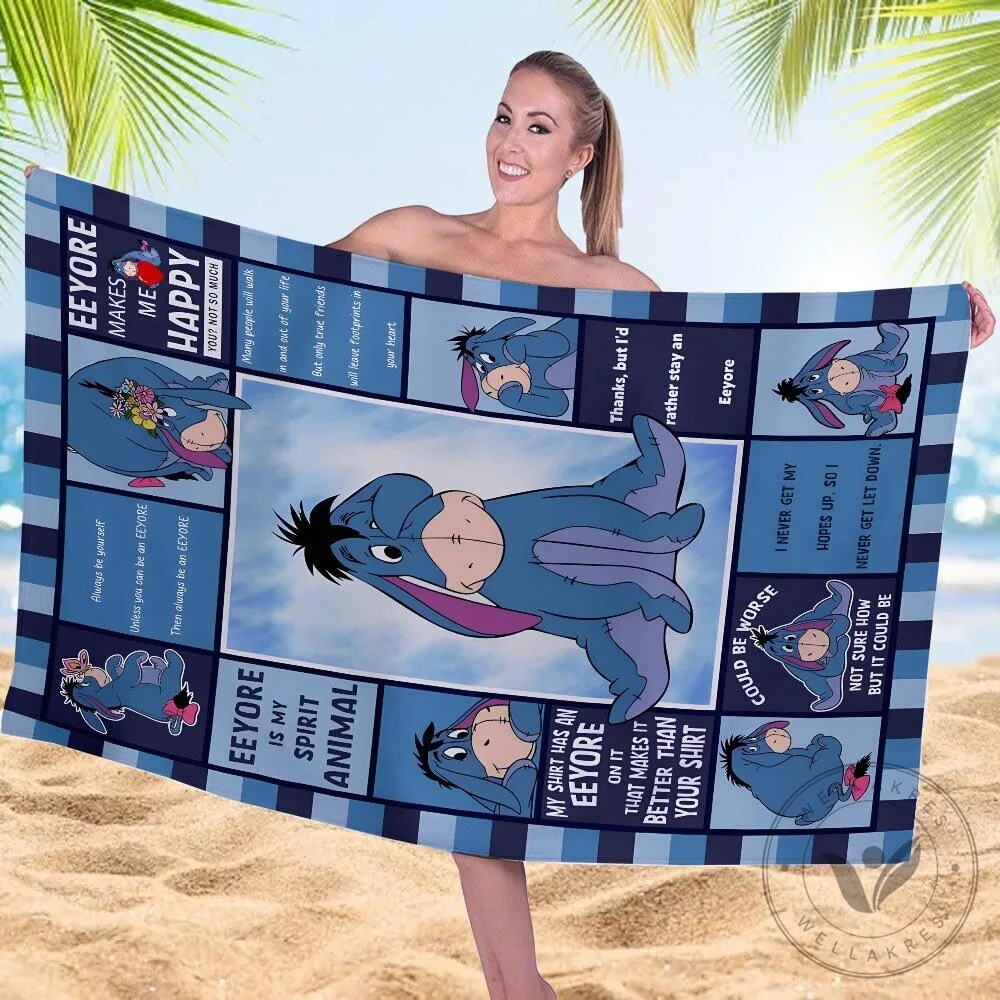 Winnie the Pooh Eeyore Blue Plaid Beach Towel 7 Winnie the Pooh Eeyore Blue Plaid Beach Towel