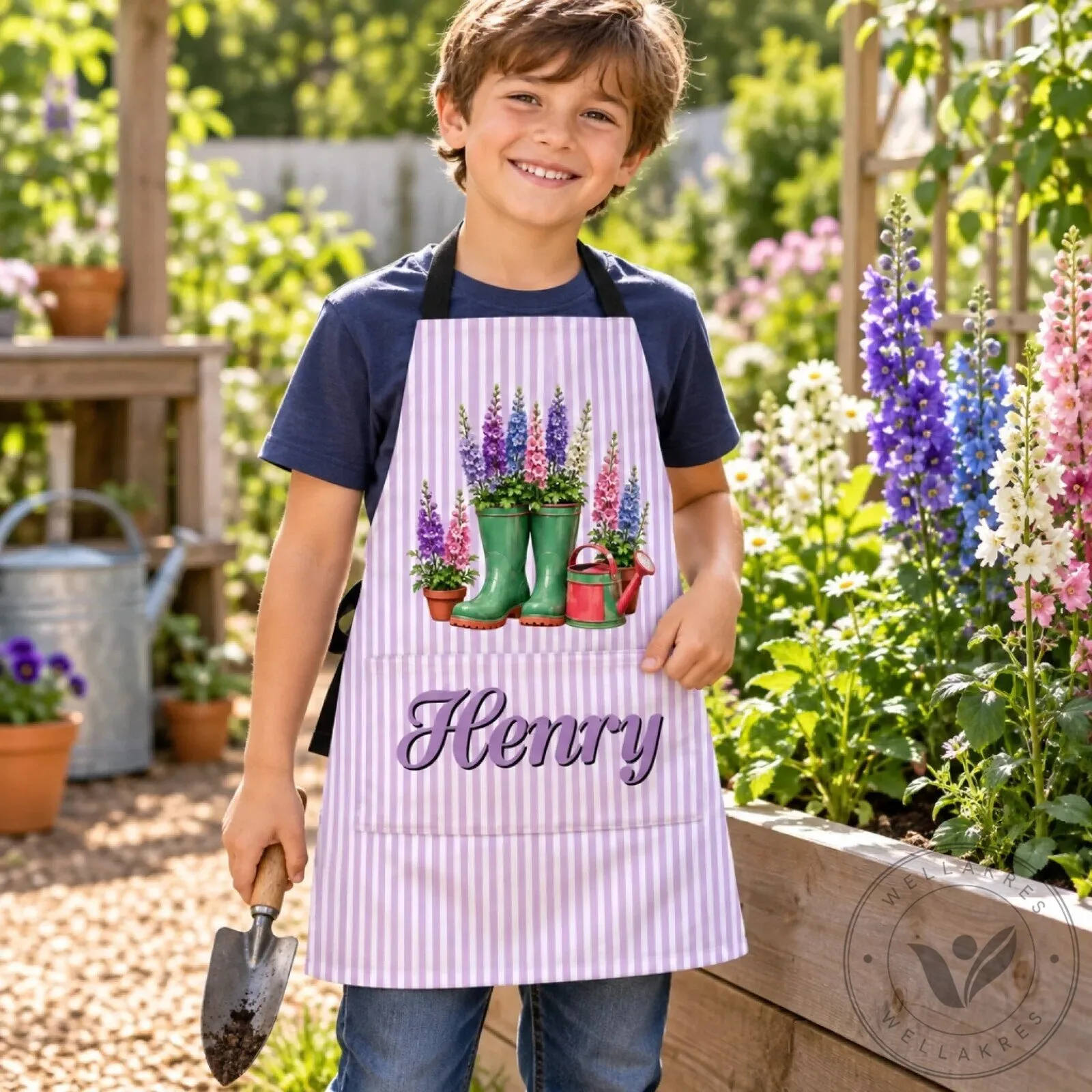 Personalized Gardening Boots And Flowers Kids Apron With Pocket 7 Personalized Gardening Boots And Flowers Kids Apron With Pocket