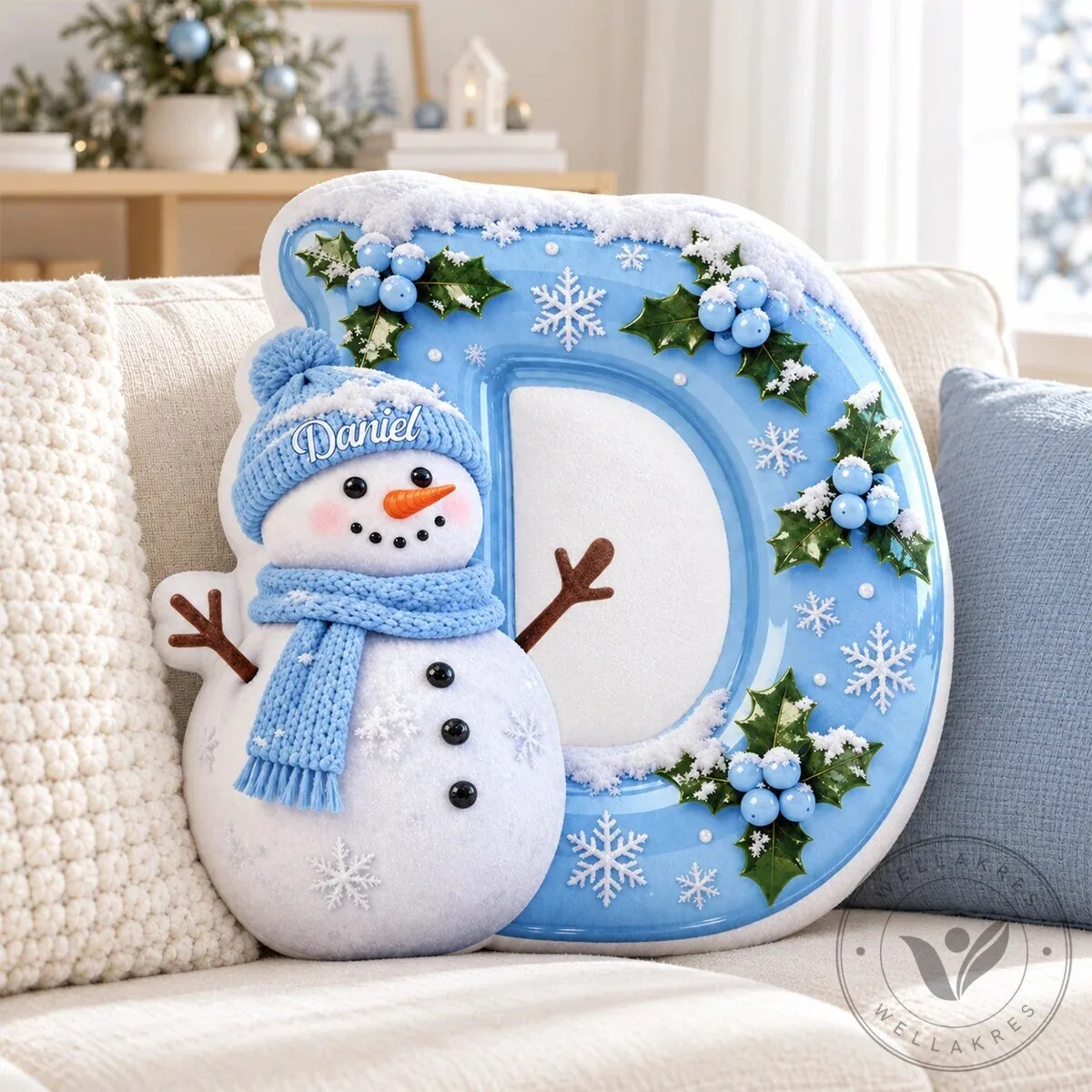 Personalized Snowman Initial Christmas Decorative Throw Pillow 9 Personalized Snowman Initial Christmas Decorative Throw Pillow