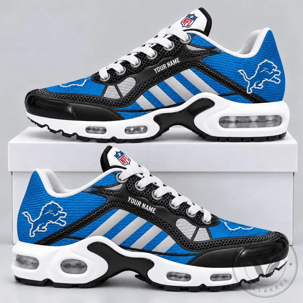 Detroit Lions Personalized Blue and Black Diagonal Stripe Air Max Shoes Detroit Lions Personalized Blue and Black Diagonal Stripe Air Max Shoes