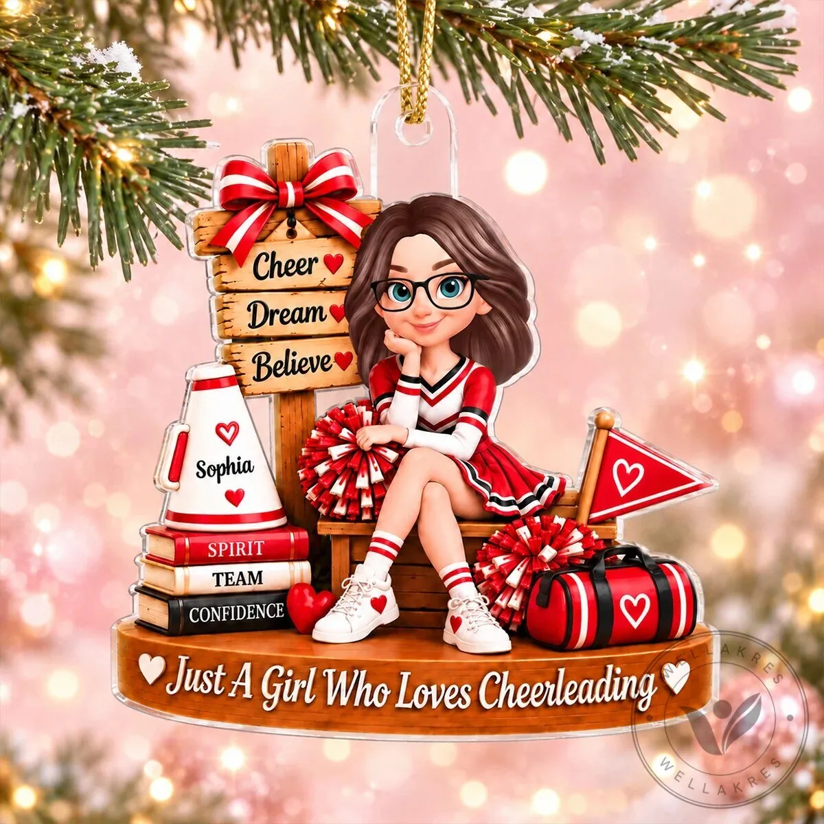 Personalized Cheerleader Girl Christmas Ornament - Custom Cheerleading Holiday Keepsake