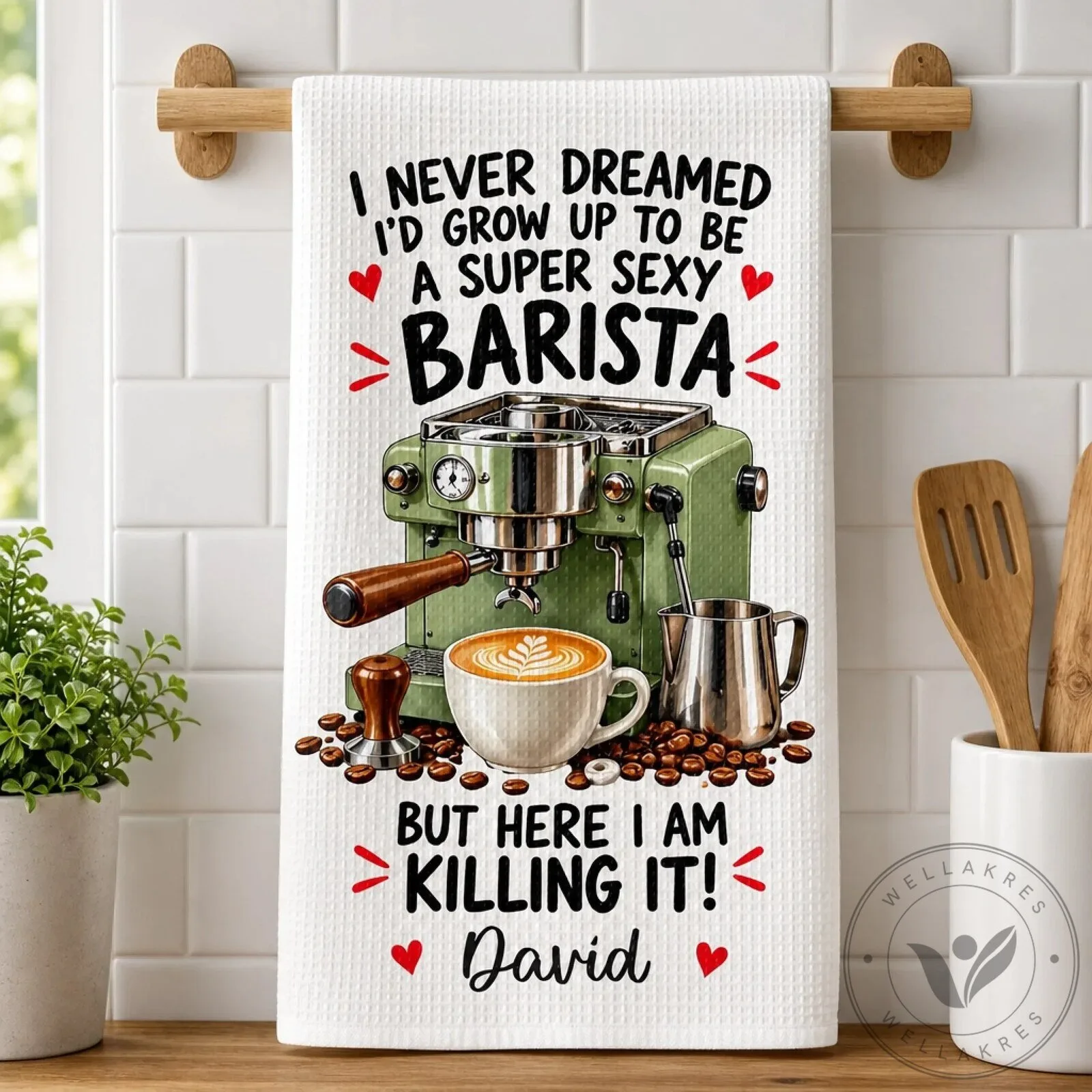 Funny Barista Coffee Lover Personalized Kitchen Towel with Custom Name 2 Funny Barista Coffee Lover Personalized Kitchen Towel with Custom Name