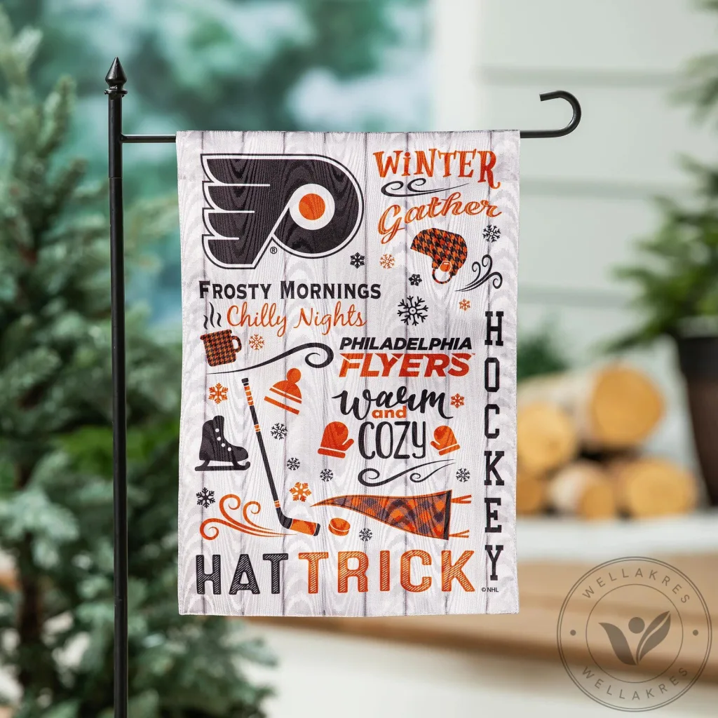 Philadelphia Flyers Winter Gather Hockey Hat Trick Garden Flag Philadelphia Flyers Winter Gather Hockey Hat Trick Garden Flag