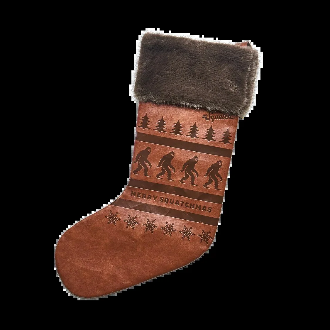 Bigfoot Merry Squatchmas Faux Leather Christmas Holiday Stocking
