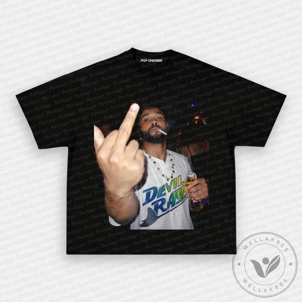 After Hours Devil Ray Middle Finger Smoking Pose Black T-Shirt After Hours Devil Ray Middle Finger Smoking Pose Black T-Shirt