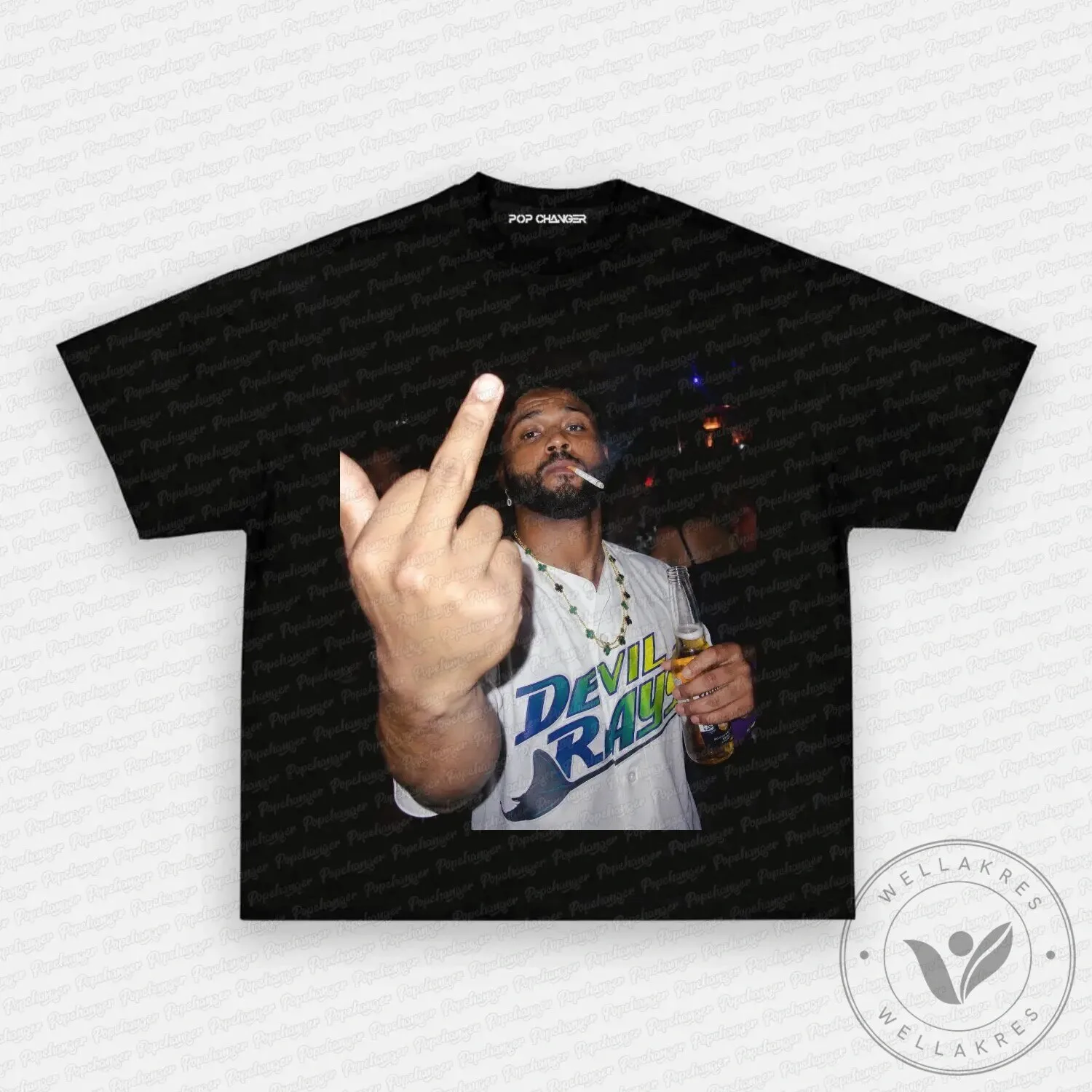 After Hours Devil Ray Middle Finger Smoking Pose Black T-Shirt 9 After Hours Devil Ray Middle Finger Smoking Pose Black T-Shirt