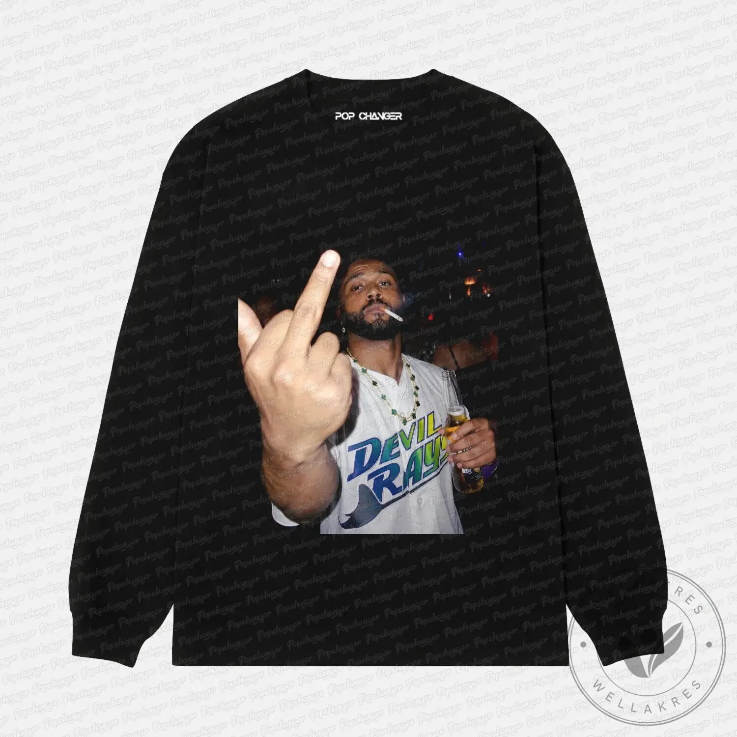 After Hours Devil Ray Middle Finger Smoking Pose Black T-Shirt 12 After Hours Devil Ray Middle Finger Smoking Pose Black T-Shirt