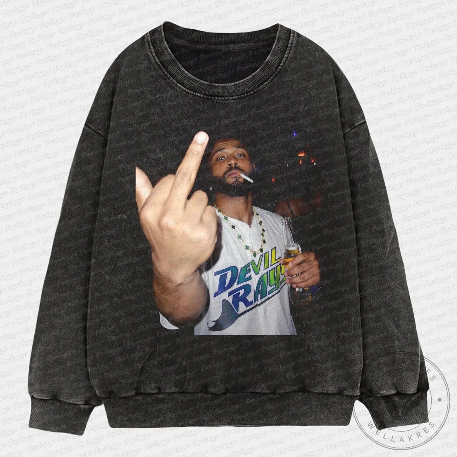 After Hours Devil Ray Middle Finger Smoking Pose Black T-Shirt 13 After Hours Devil Ray Middle Finger Smoking Pose Black T-Shirt