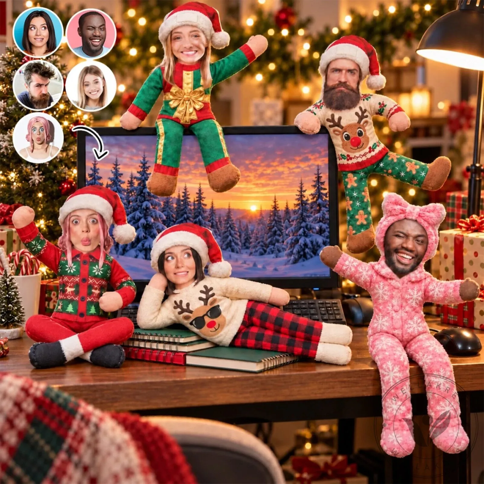 Personalized Christmas Poseable Plush Doll with Custom Face for Holiday Decor