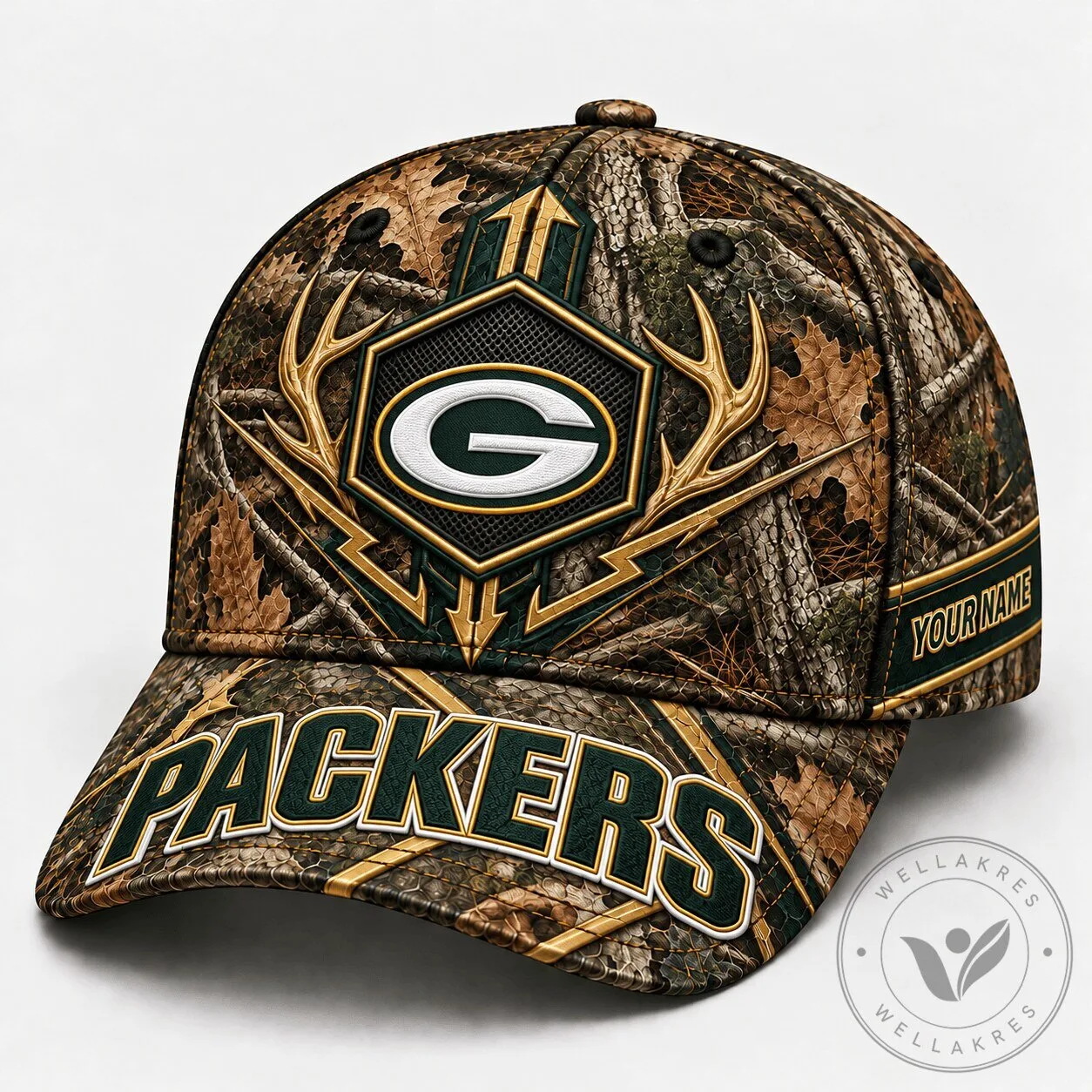 Green Bay Packers Camouflage Hunting Cap Hat with Custom Name