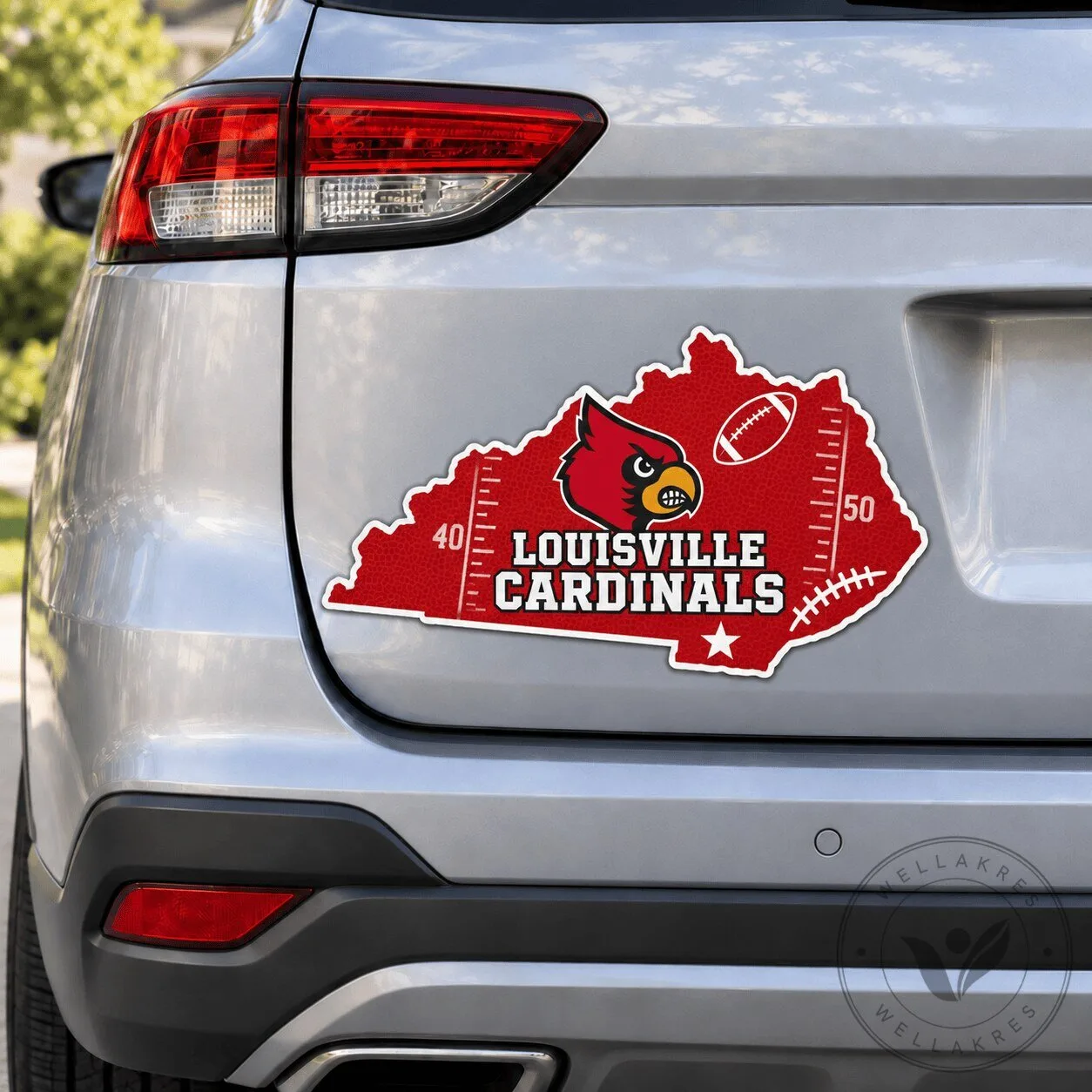 Louisville Cardinals Football Team Kentucky State Map Car Bumper Sticker