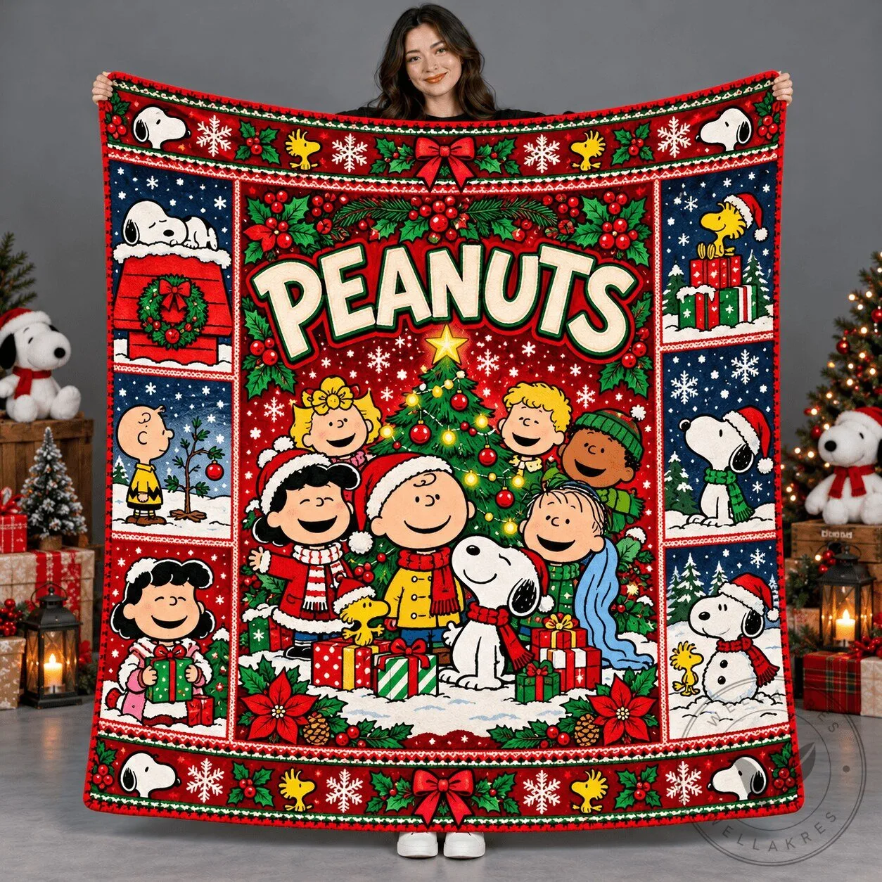 Peanuts Charlie Brown and Snoopy Christmas Holiday Fleece Blanket