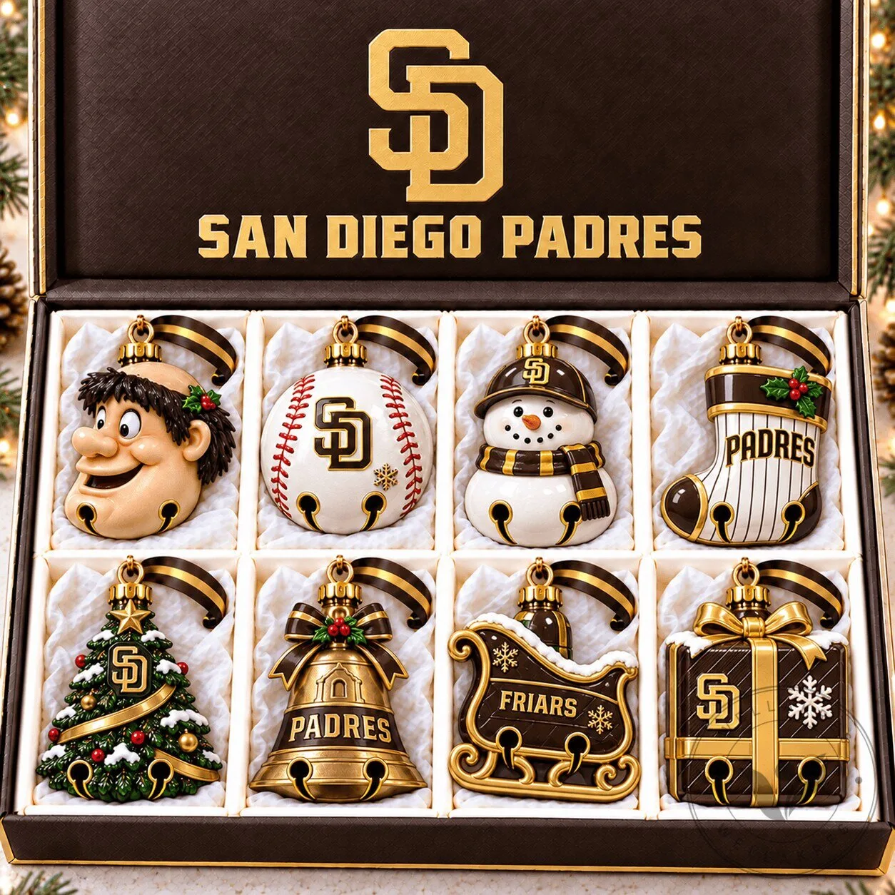San Diego Padres Christmas Holiday Ornament Set