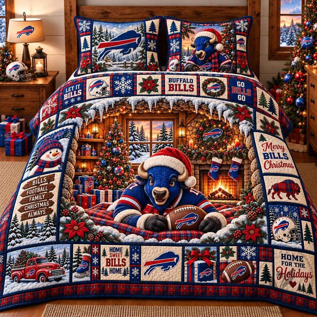 Buffalo Bills Christmas Holiday Football Family Bedding Set Buffalo Bills Christmas Holiday Football Family Bedding Set