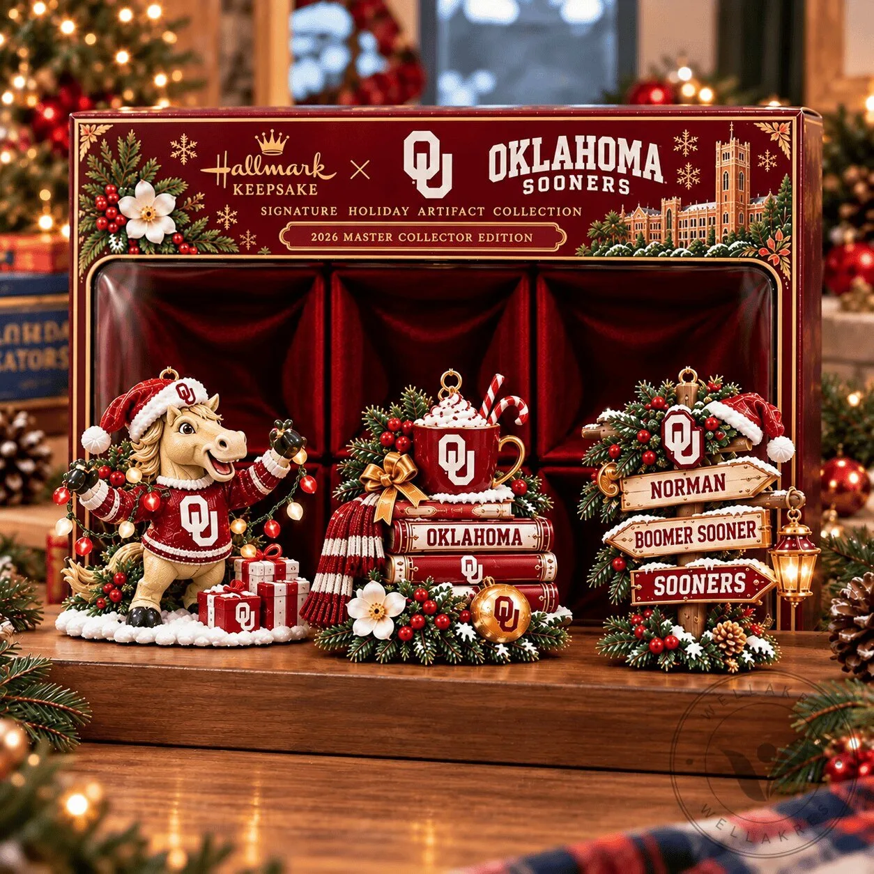 Oklahoma Sooners College Football Christmas Holiday Ornament Set