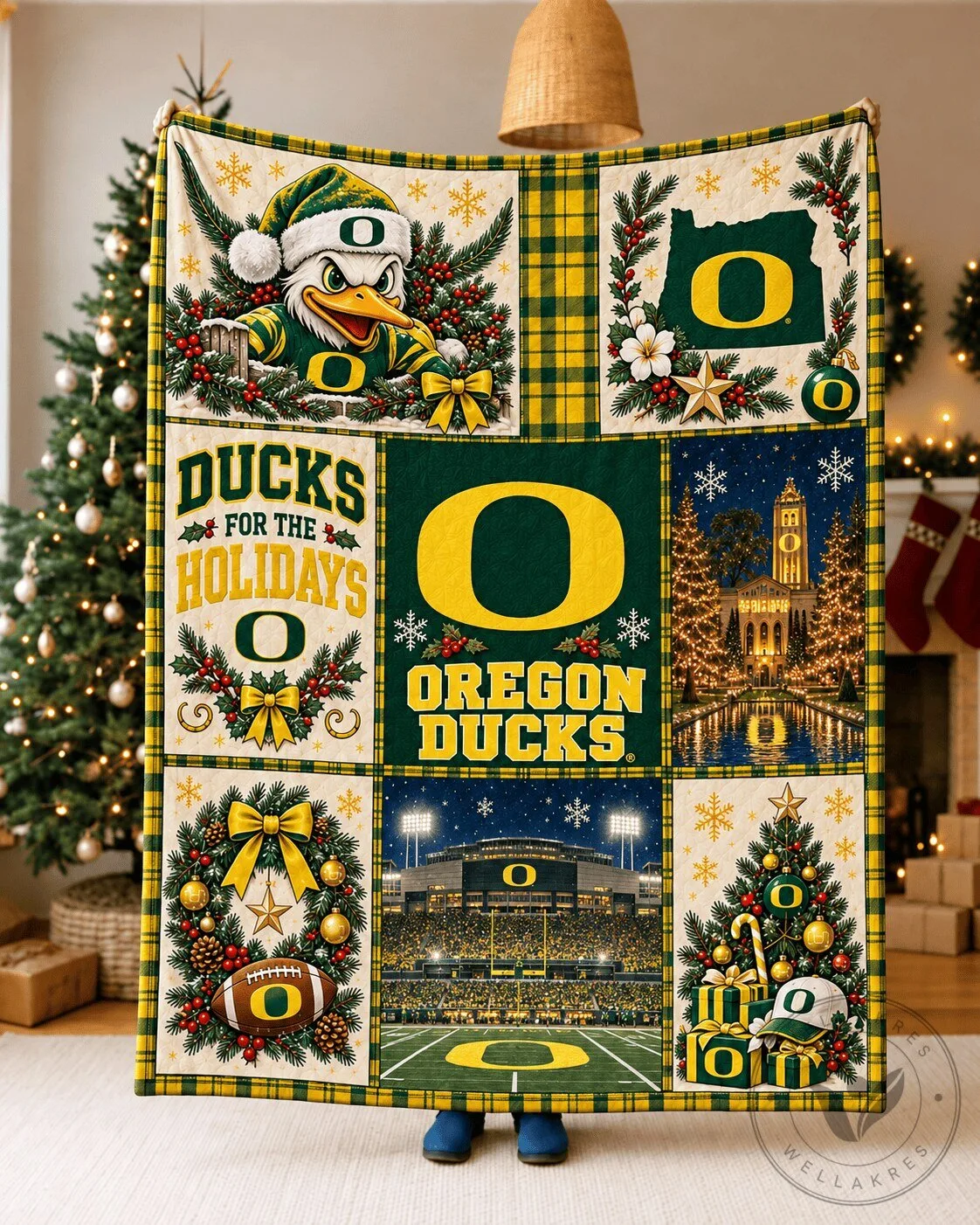 Oregon Ducks Football Team Christmas Holiday Blanket