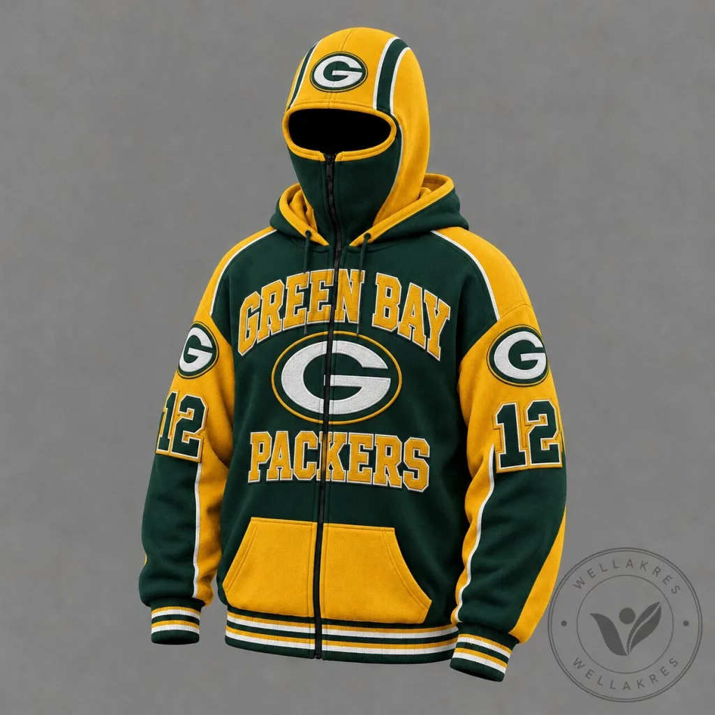 Green Bay Packers Full-Zip Hooded Sweatshirt with Number 12 Graphic Green Bay Packers Full-Zip Hooded Sweatshirt with Number 12 Graphic