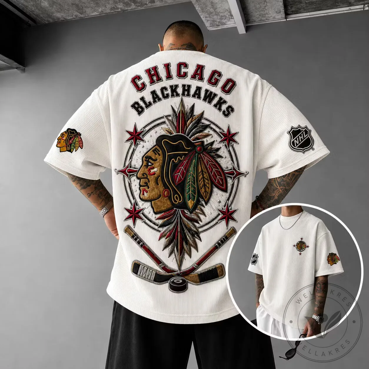 Chicago Blackhawks Ice Hockey Team Logo Oversized Short Sleeve T-Shirt