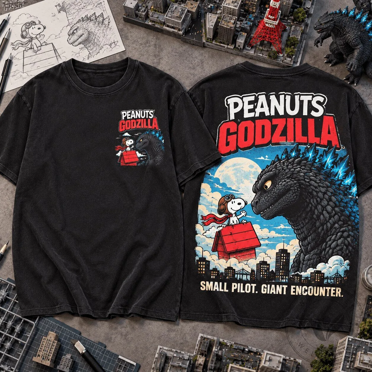 Peanuts Godzilla Small Pilot Giant Encounter Movie Monster T-Shirt 3 Peanuts Godzilla Small Pilot Giant Encounter Movie Monster T-Shirt