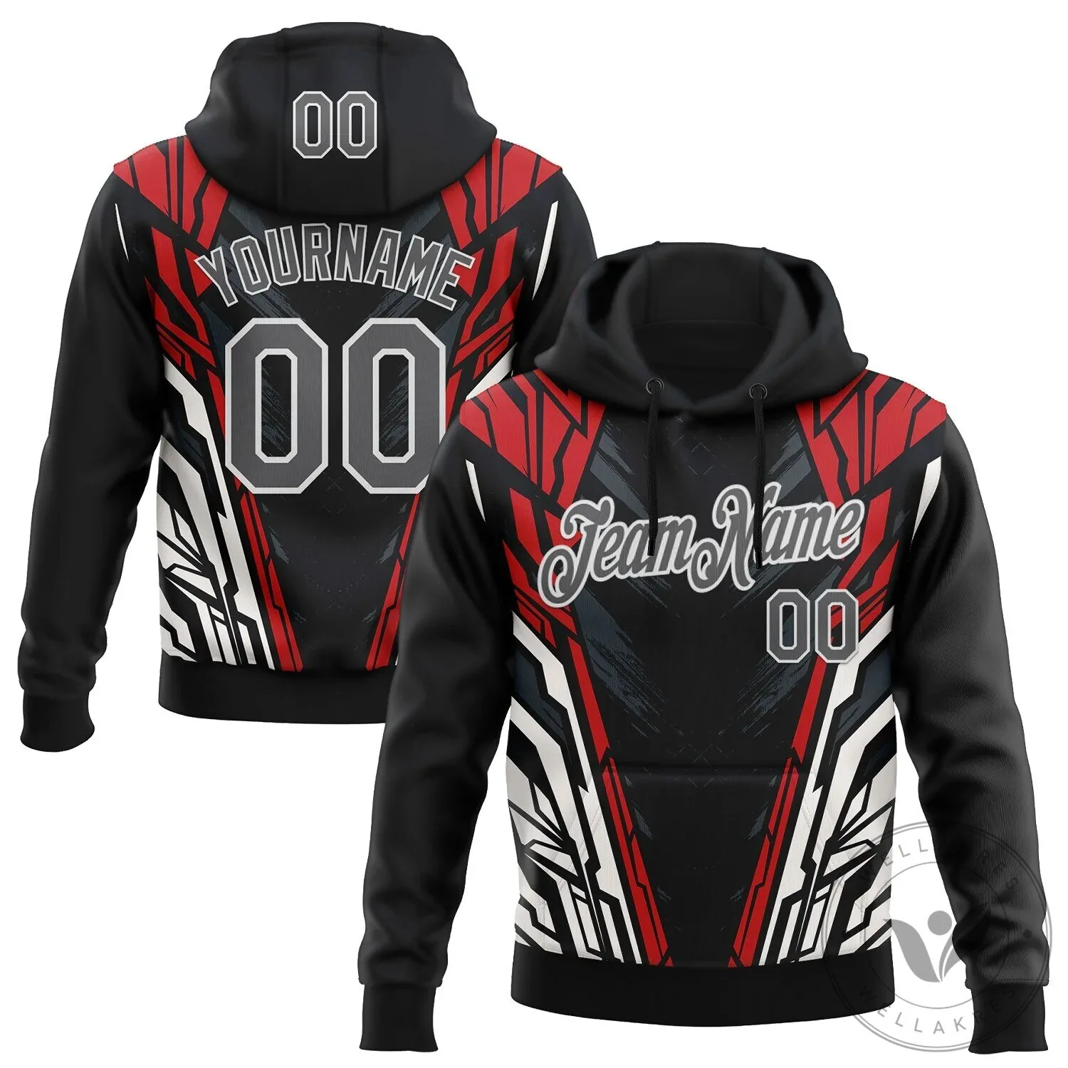 Custom Black Red White Gray Car Racing Motorsport Pullover Hoodie with Name and Number