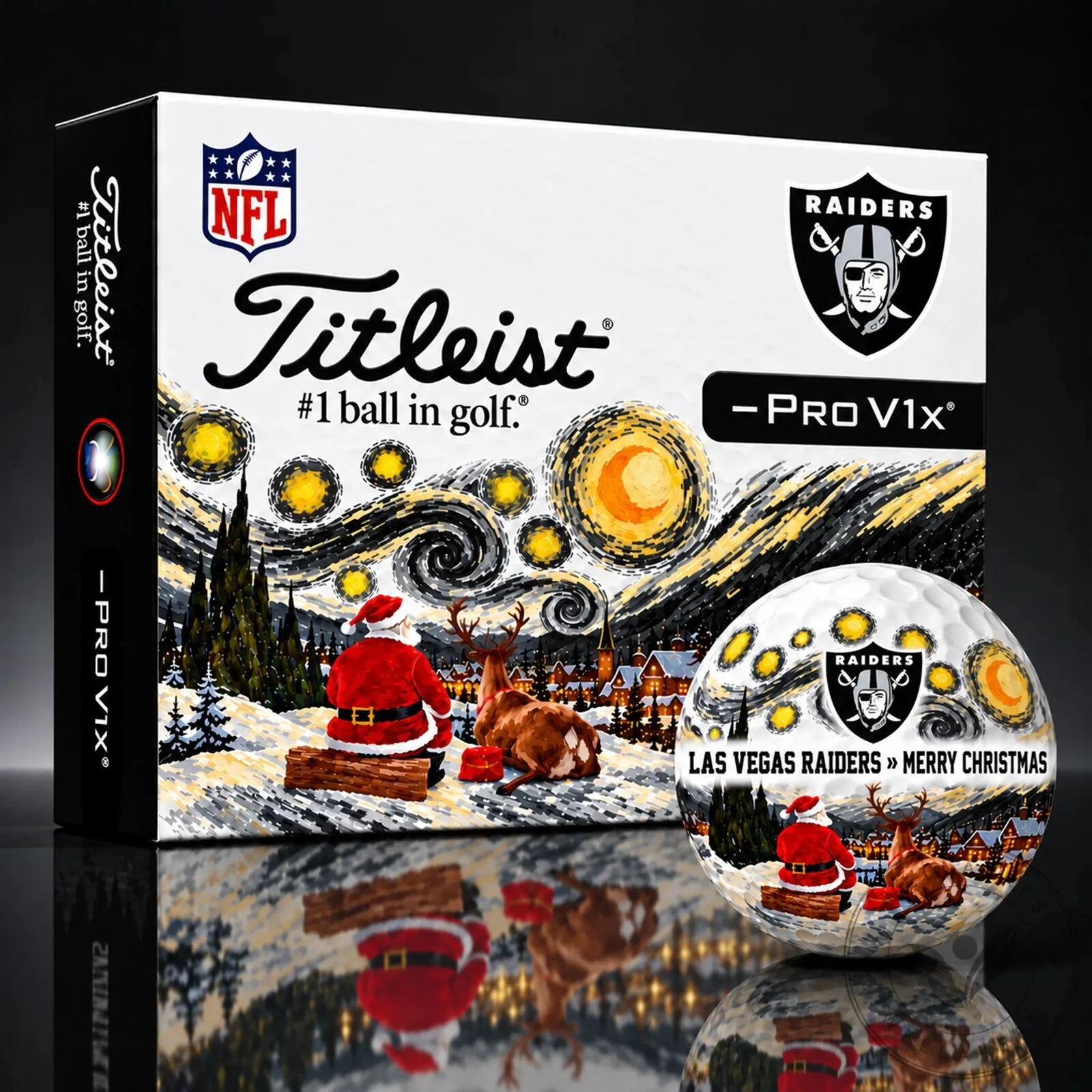 Las Vegas Raiders Christmas Golf Ball Set with Santa Claus and Reindeer Design