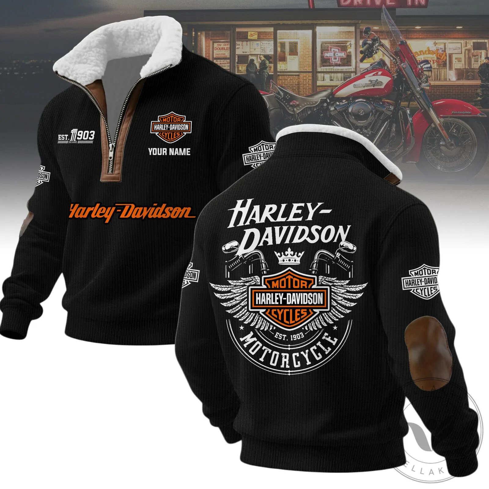 Harley-Davidson Motorcycle Black Fleece Quarter-Zip Pullover Sweatshirt