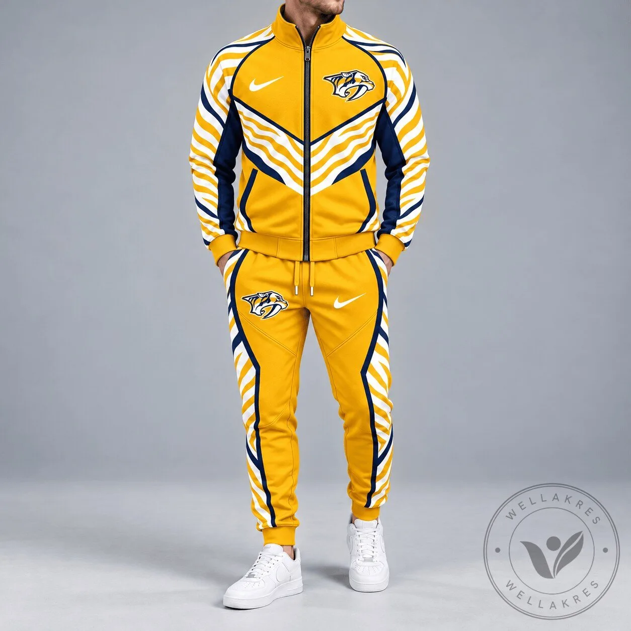 Nashville Predators Premium NHL Bold Zebra Stripe Full Zip Track Jacket 1 Nashville Predators Premium NHL Bold Zebra Stripe Full Zip Track Jacket