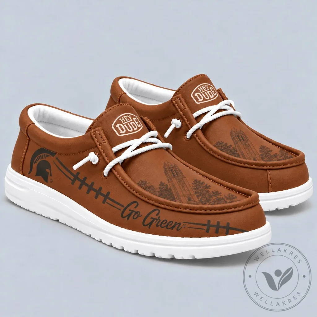 Michigan State Spartans Football Team Brown Slip-On Shoes Michigan State Spartans Football Team Brown Slip-On Shoes